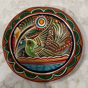Mexican pottery hand painted bird folk art wall plate